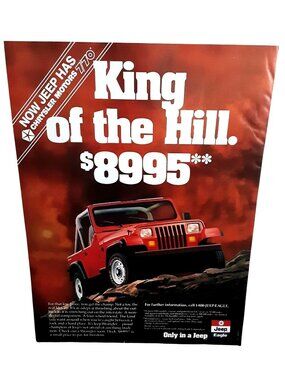 1988 Jeep Wrangler King of the Hill $8995 Red 4x4 Vintage Magazine Print Ad